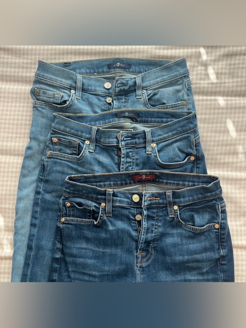 3 pairs of (7 for all mankind) women’s blue skinny jeans